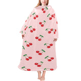 cherry pattern pink background Blanket Robe with Sleeves