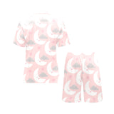 Cute moon cloud star pattern pink dot background Men's V-Neck Short Pajama Set