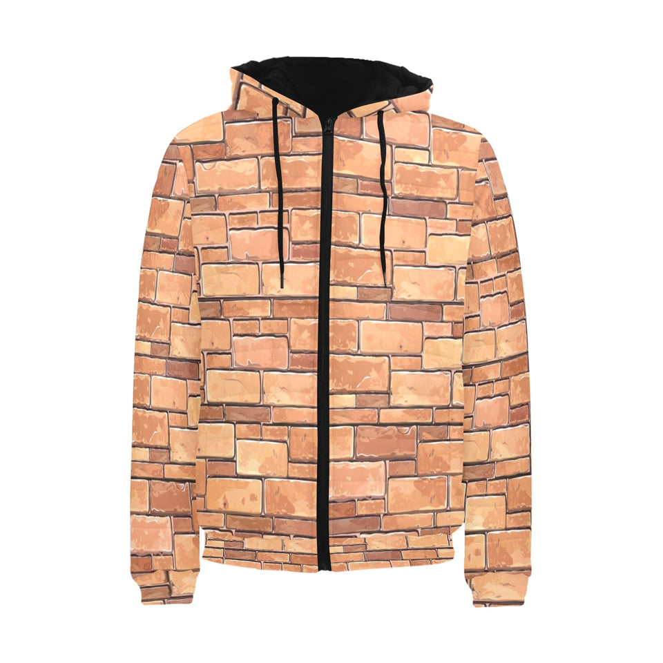 Brick Printed Pattern Print Design 04 Men's Padded Hooded Jacket