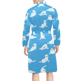 Cute sea lion seal pattern background Men's Long Sleeve Belted Night Robe