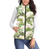 White orchid flower tropical leaves pattern Women's Padded Vest