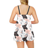 Pig Pattern Print Design 05 Chest Sexy Pleated Two Piece Swim Dress
