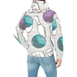Bowling ball and pin gray background Men's Padded Hooded Jacket