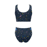 space pattern with planets, comets, constellations Chest Bowknot High Waisted Bikini Swimsuit