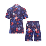 Red blue star pattern Men's V-Neck Short Pajama Set
