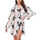 Pig Pattern Print Design 05 Women's Long Sleeve Belted Night Robe