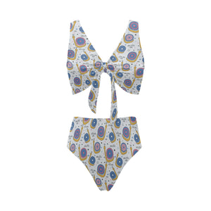 Snail Pattern Print Design 05 Chest Bowknot High Waisted Bikini Swimsuit