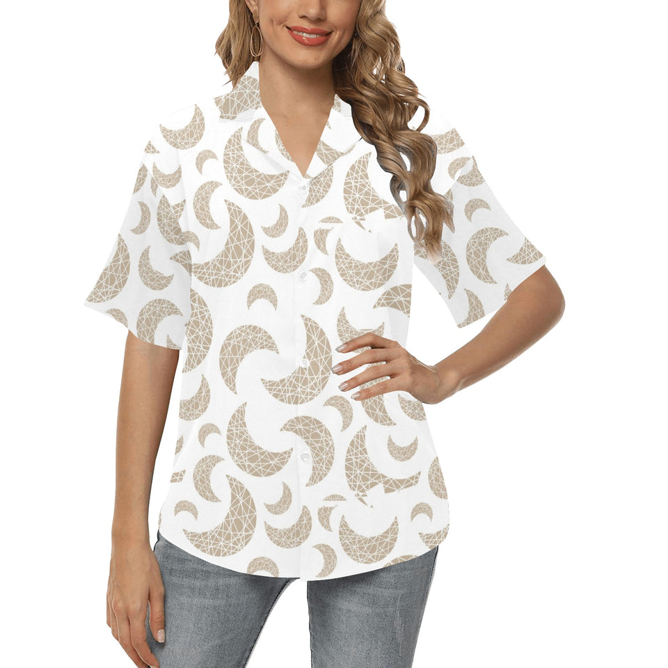 Cool gold moon abstract pattern Women's All Over Print Hawaiian Shirt