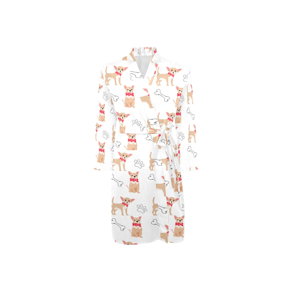 Chihuahua bone paw pattern Men's Long Sleeve Belted Night Robe
