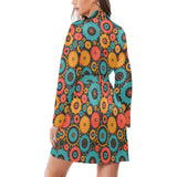 Gear Pattern Print Design 01 Women's Long Sleeve Belted Night Robe