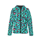 Green leopard skin print pattern Women's Padded Hooded Jacket