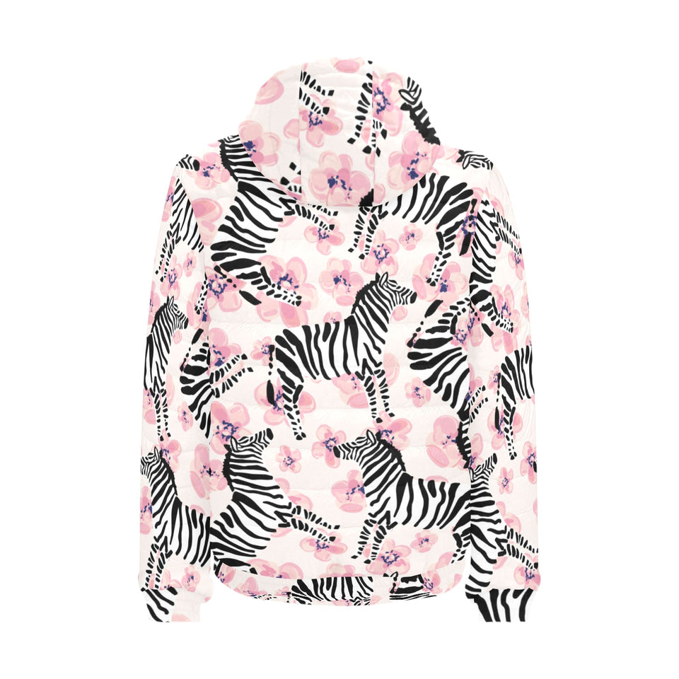 Zebra pink flower background Men's Padded Hooded Jacket