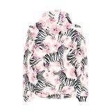 Zebra pink flower background Men's Padded Hooded Jacket