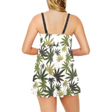 Canabis Marijuana Weed Pattern Print Design 05 Chest Sexy Pleated Two Piece Swim Dress