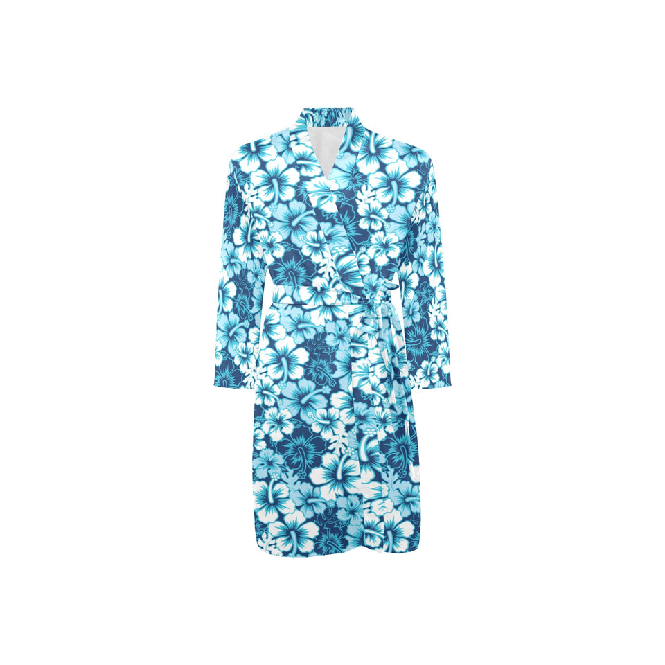 Hibiscus Pattern Print Design 03 Men's Long Sleeve Belted Night Robe