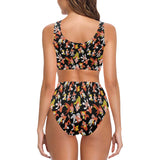 Goldfish Pattern Print Design 03 Chest Bowknot High Waisted Bikini Swimsuit