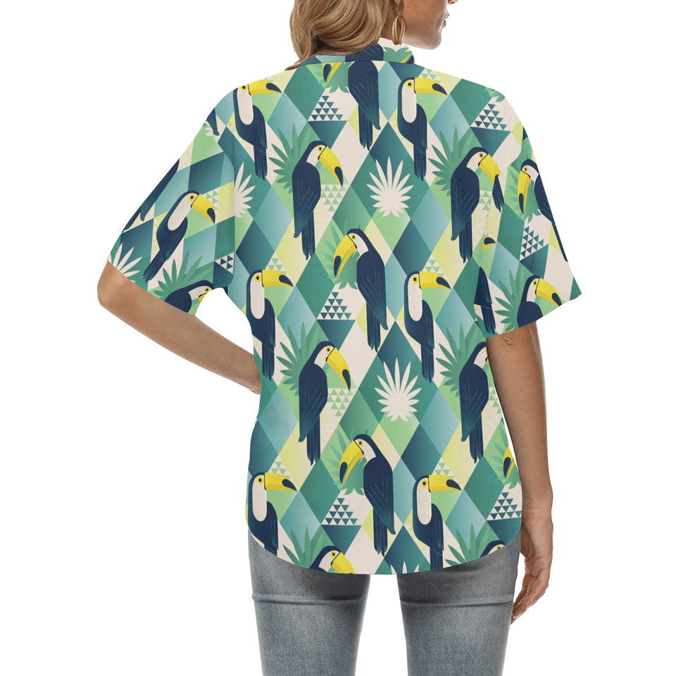 Toucan tropical leaves design pattern Women's All Over Print Hawaiian Shirt