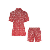 Snowflake pattern red background Women's V-Neck Short Pajama Set