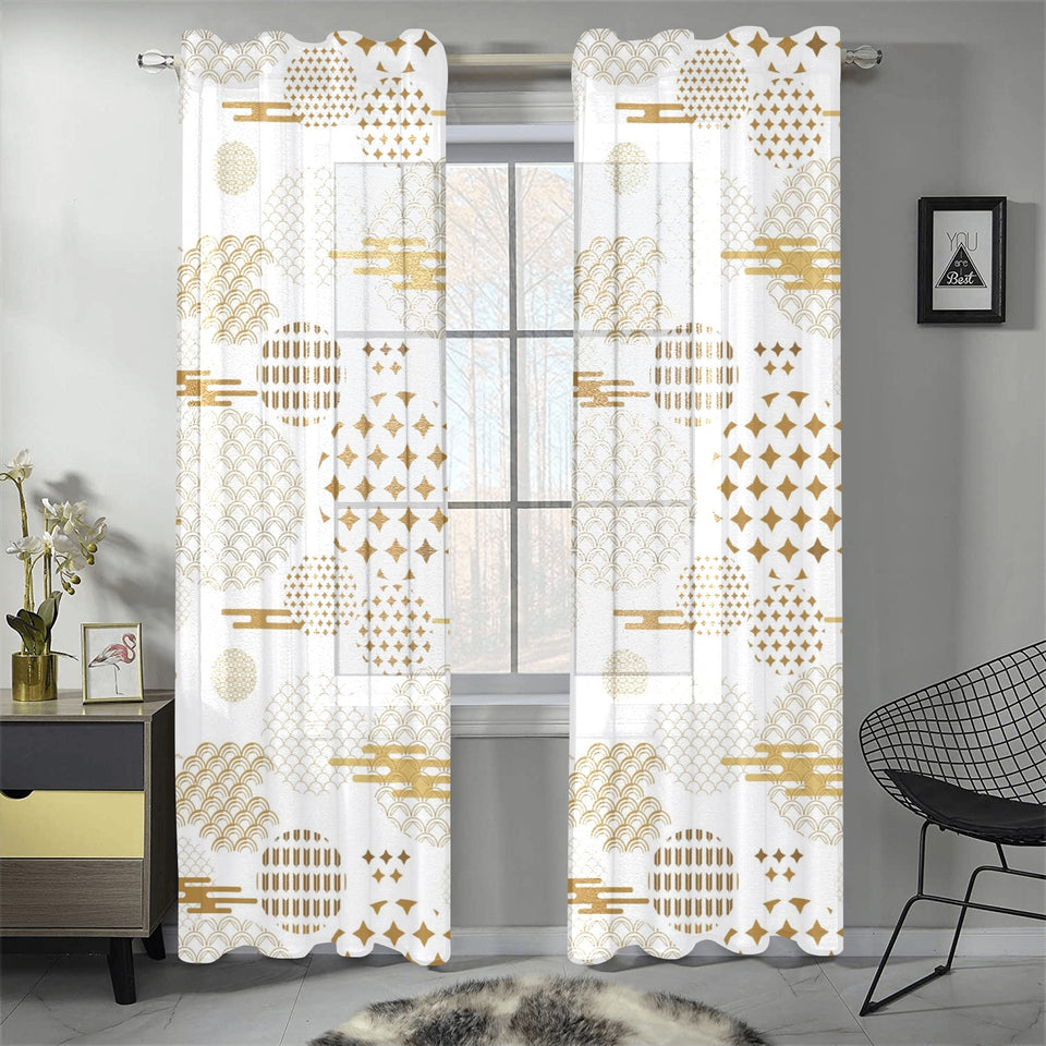 Beautiful gold japanese pattern Gauze Curtain