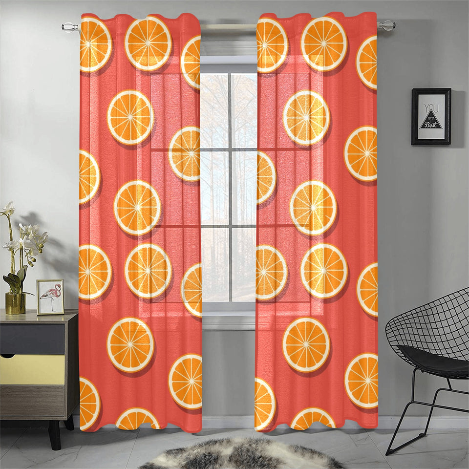 Oranges pattern red background Gauze Curtain