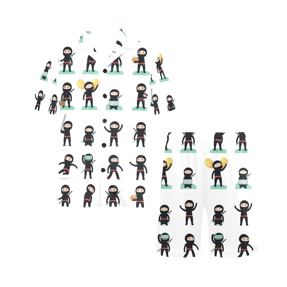 Cute ninja katana sword pattern Men's V-Neck Short Pajama Set