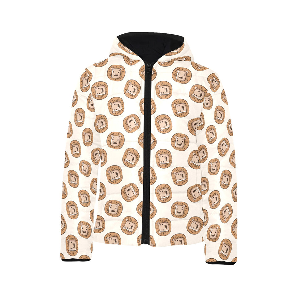 Lion Pattern Print Design 01 Kids' Boys' Girls' Padded Hooded Jacket