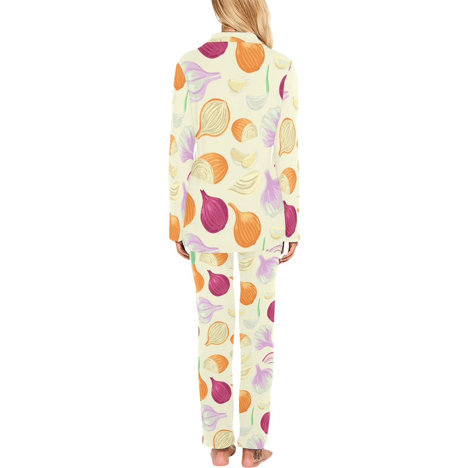 Onion garlic white red pattern Women's Long Pajama Set