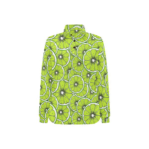 Slices of Lime design pattern Women's Long Sleeve Polo Shirt