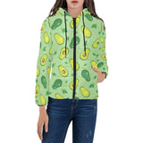 Avocado pattern green background Women's Padded Hooded Jacket