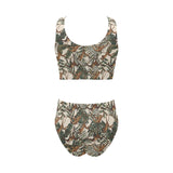 Monkey tropical leaves background Chest Bowknot High Waisted Bikini Swimsuit