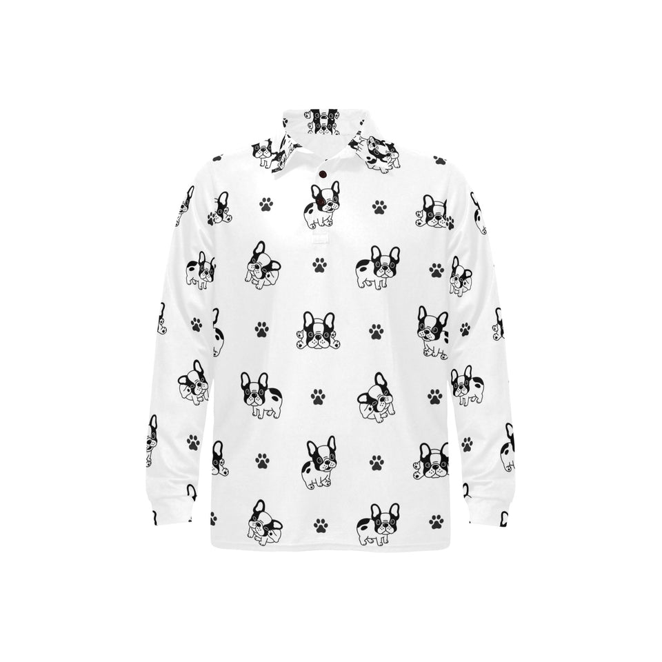Cute french bulldog paw pattern Men's Long Sleeve Polo Shirt