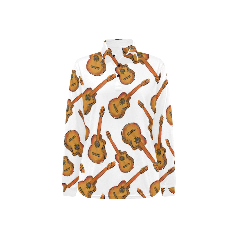 Paint Guitar Pattern Women's Long Sleeve Polo Shirt