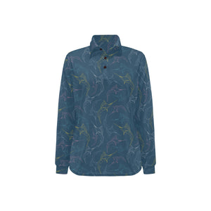 Swordfish Pattern Print Design 02 Women's Long Sleeve Polo Shirt