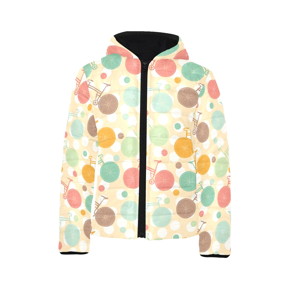 Bicycle Pattern Print Design 01 Kids' Boys' Girls' Padded Hooded Jacket