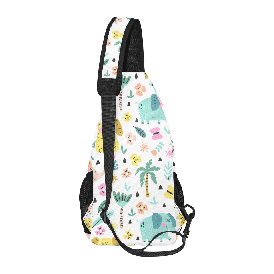 Cute elephants palm tree flower butterfly pattern All Over Print Chest Bag