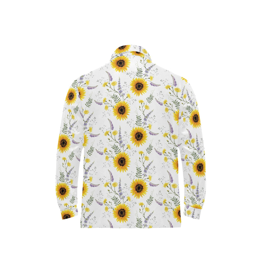 beautiful sunflowers pattern Men's Long Sleeve Polo Shirt