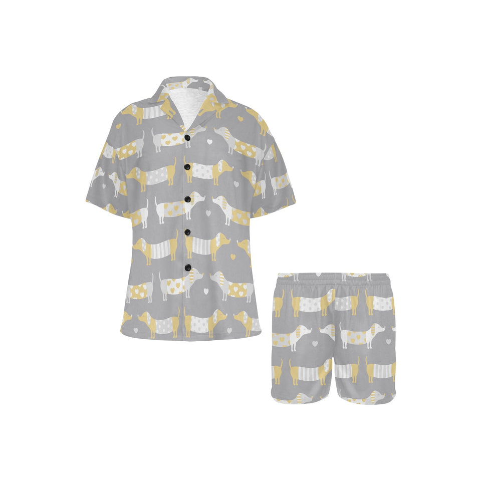 Cute dachshund dog pattern Women's V-Neck Short Pajama Set