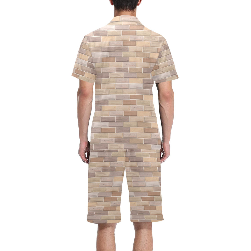 Brick Printed Pattern Print Design 01 Men's V-Neck Short Pajama Set