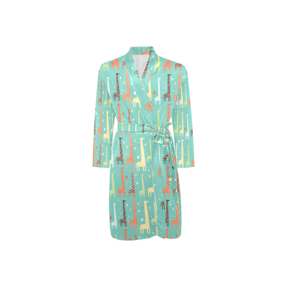 Giraffe Pattern Print Design 01 Men's Long Sleeve Belted Night Robe