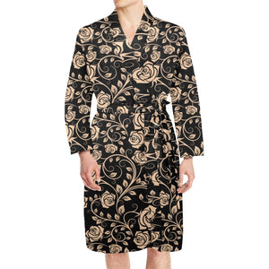 Rose Pattern Print Design 04 Men's Long Sleeve Belted Night Robe