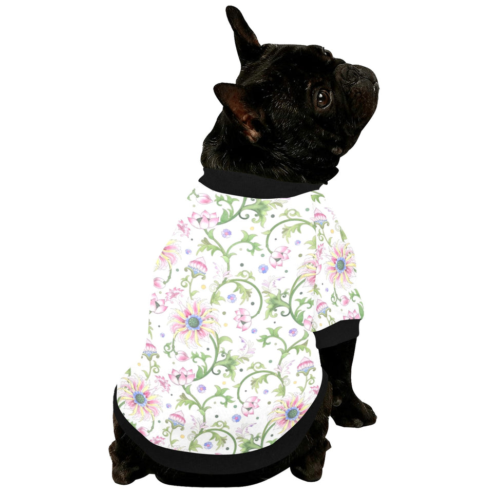 Beautiful pink lotus waterlily leaves pattern All Over Print Pet Dog Round Neck Fuzzy Shirt