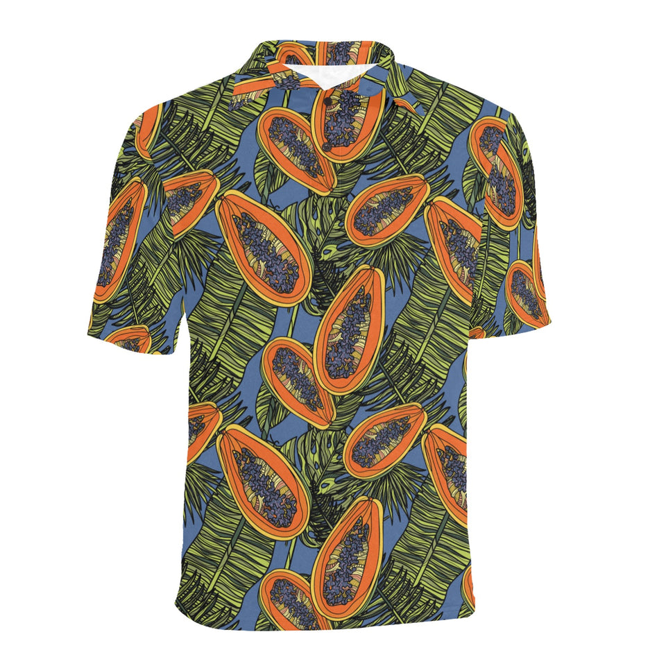 Colorful papaya tropical leaves Men's All Over Print Polo Shirt
