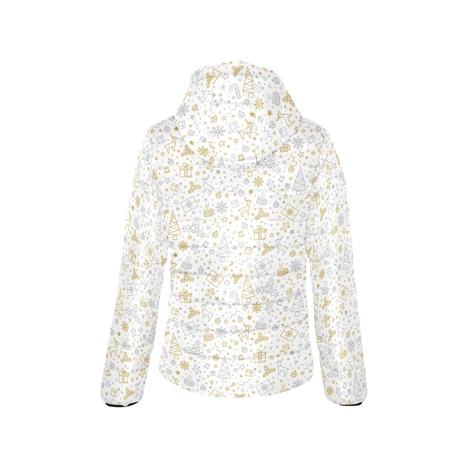 Christmas tree Christmas element Silver gold patte Women's Padded Hooded Jacket