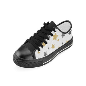 hand drawn gold black star pattern Kids' Boys' Girls' Low Top Canvas Shoes Black