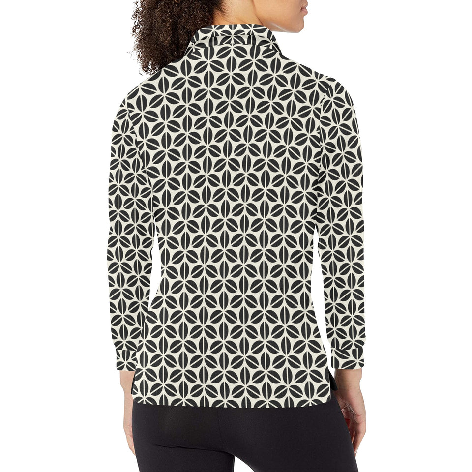 Coffee bean abstract modern pattern Women's Long Sleeve Polo Shirt