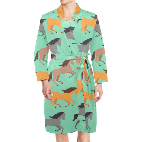 Colorful horses pattern Men's Long Sleeve Belted Night Robe