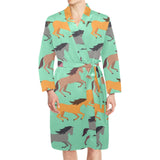 Colorful horses pattern Men's Long Sleeve Belted Night Robe