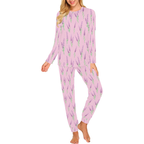 Lavender pattern pink background Women's All Over Print Pajama Set