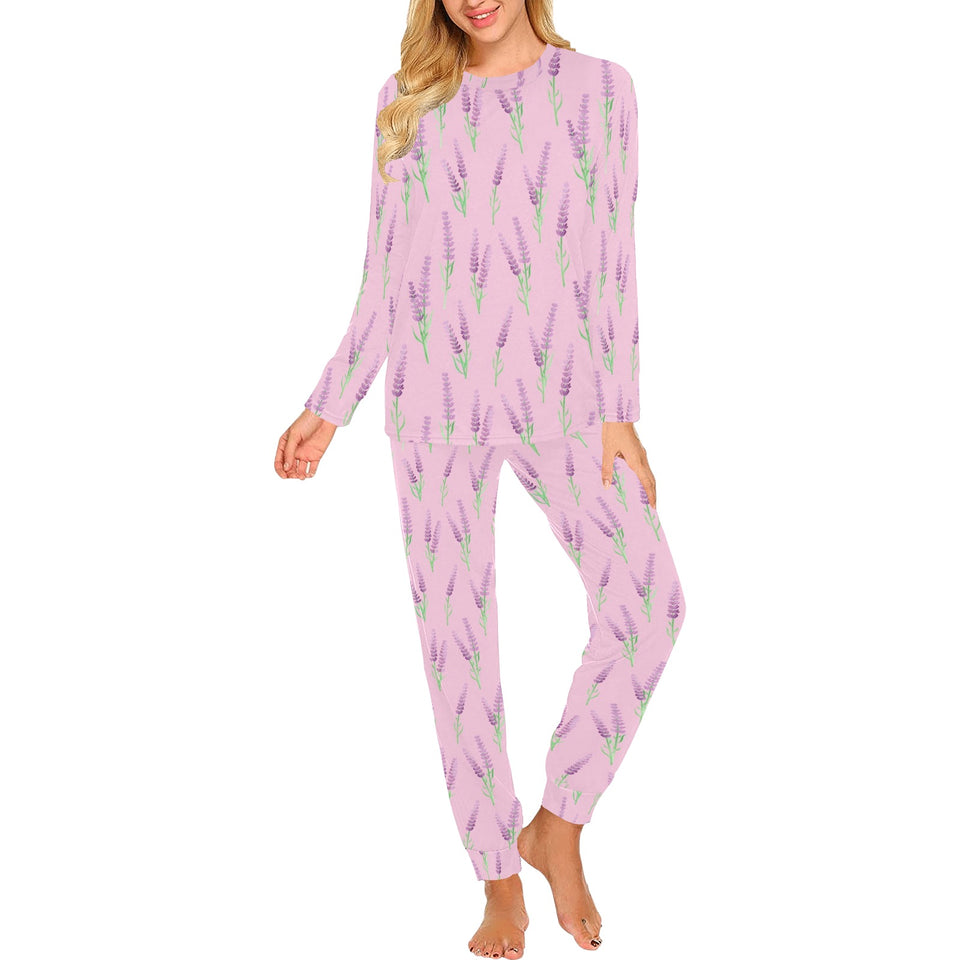 Lavender pattern pink background Women's All Over Print Pajama Set