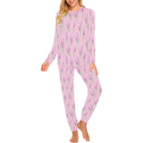 Lavender pattern pink background Women's All Over Print Pajama Set